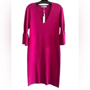 Trina Turk Pink Knit Sweater Dress With Bell Cuffs Size Large